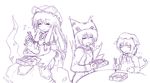  :t animal_ears cat_ears cat_tail chen chopsticks closed_eyes eating eighth_note etogami_kazuya food fox_tail gap hair_ribbon hat long_hair long_sleeves monochrome multiple_girls multiple_tails musical_note obentou open_mouth pillow_hat pout purple ribbon short_hair sigh tail touhou tress_ribbon yakumo_ran yakumo_yukari 