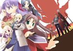  6+girls arata_toshihira archer armor armored_dress artoria_pendragon_(all) blonde_hair caster dress emiya_shirou everyone fate/stay_night fate_(series) fujimura_taiga illyasviel_von_einzbern long_sleeves matou_sakura multiple_boys multiple_girls rider saber toosaka_rin unlimited_blade_works 