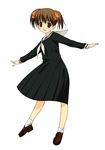  a1 black_dress brown_eyes brown_hair dress fukuzawa_yumi full_body loafers long_sleeves maria-sama_ga_miteru outstretched_arms shoes short_hair short_twintails simple_background smile socks solo spread_arms standing twintails white_background 