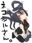  ahoge animal_ears black_hair black_legwear born_freaks! cat_ears cat_tail china_dress chinese_clothes collar dress garter_belt multiple_tails nekomata paws red_eyes short_hair solo tail thighhighs translation_request two_tails uracil yoshida_on 