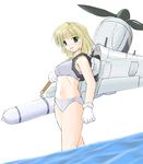  aircraft airplane bikini blonde_hair fw_190 green_eyes mecha_musume military nanashi_(7th_exp) original solo swimsuit torpedo world_war_ii 