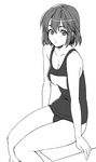  anezaki_mamori eyeshield_21 greyscale monochrome one-piece_swimsuit school_swimsuit short_hair solo swimsuit takeda_hiromitsu 