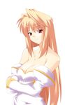  archetype_earth arcueid_brunestud artist_request bare_shoulders blonde_hair breasts cleavage dress large_breasts long_hair red_eyes solo strapless strapless_dress tsukihime 