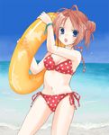  :o antenna_hair beach bikini blue_eyes bracelet day dolphin innertube jewelry kubyou_azami navel original outdoors polka_dot polka_dot_bikini polka_dot_swimsuit red_hair side-tie_bikini solo swimsuit wet 