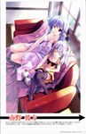  between_legs blue_hair closed_eyes couch dress half_updo hand_between_legs highres looking_at_viewer magazine_scan minamino_kanata multiple_girls nerine pointy_ears primula scan shuffle! sleeping window 