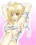  :o areola_slip areolae armpits arms_behind_head arms_up bandages bangs blonde_hair breasts cagalli_yula_athha covered_nipples flipped_hair gradient gradient_background groin gundam gundam_seed hair_between_eyes large_breasts leg_up looking_at_viewer lowres naked_bandage nankyoku nipple_slip nipples open_mouth outline pinky_out puffy_nipples purple_background ribbon short_hair solo yellow_eyes 