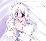  artist_request blush copyright_request dress flat_chest long_sleeves nipples solo wedding_dress white_dress 