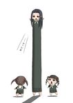  chibi fukuzawa_yumi height_difference hosokawa_kanako katwu_(gensou_ninja_yashiki) long_sleeves longcat looking_up maria-sama_ga_miteru matsudaira_touko multiple_girls parody school_uniform serafuku simple_background standing sweatdrop translated twintails 