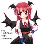  artist_request bat_wings english fang head_wings koakuma long_hair long_sleeves lowres red_eyes red_hair solo source_request touhou wings 