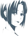  blue closed_mouth face high_contrast kyo_(kuroichigo) lipstick makeup maria-sama_ga_miteru mizuno_youko monochrome short_hair solo 