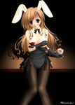  animal_ears black_legwear blush breasts brown_eyes brown_hair bunny_ears bunny_girl bunnysuit es_(glasscastle) leotard long_hair maria-sama_ga_miteru medium_breasts pantyhose solo toudou_shimako 