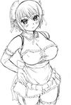  arm_garter asanagi breasts cleavage greyscale huge_breasts kore_ga_watashi_no_goshujin-sama maid monochrome sawatari_izumi sketch solo thighhighs 