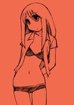  artist_request azumanga_daiou bra flat_chest kasuga_ayumu lingerie monochrome no_pants orange_(color) orange_background panties shirt solo underwear 