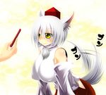  animal_ears breasts detached_sleeves endou_tatsumi hat inubashiri_momiji large_breasts short_hair silver_hair solo tail tail_wagging tokin_hat touhou wolf_ears wolf_tail yellow_eyes 