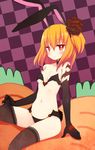  animal_ears bad_id bad_pixiv_id black_legwear blonde_hair blush bunny_ears bunny_tail carrot elbow_gloves fictional_persona gloves heart kito_(sorahate) navel original red_eyes self-portrait solo tail thighhighs 