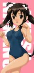  animal_ears black_hair brown_eyes cat_ears cat_tail k-on! long_hair nakano_azusa nanashi_noiji one-piece_swimsuit paw_pose school_swimsuit solo swimsuit tail twintails 