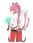  animal_ears black_panties blazblue candy cat_ears cat_tail food glasses kokonoe lollipop long_hair multiple_tails navel panties pants pibiko pince-nez pink_hair ponytail red_pants short_hair solo tail underwear yellow_eyes 