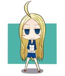  ahoge arakawa_under_the_bridge blonde_hair blue_eyes blush_stickers chibi empty_eyes jacket long_hair lowres nabeyaki_neko nino_(arakawa) shoes shorts smile solo track_jacket uwabaki 