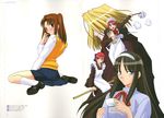  4girls black_hair blonde_hair blood blush broom brown_hair cup duster highres hisui kohaku maid melty_blood multiple_girls red_eyes red_hair scan school_uniform teacup toono_akiha tsukihime wallachia yumizuka_satsuki 