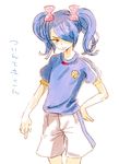  1boy blue_hair inazuma_eleven inazuma_eleven_(series) kazemaru_ichirouta male_focus shorts simple_background solo trap twintails 