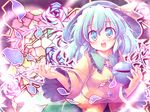  blue_eyes blue_hair hat heart kibushi komeiji_koishi petals short_hair solo touhou 