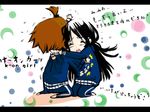  akiyama_mio alternate_hairstyle high_ponytail hug k-on! multiple_girls tainaka_ritsu track_suit translation_request uni_(nacchan) 