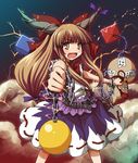  bow brown_eyes brown_hair chain gourd hair_bow horns ibuki_suika long_hair mishima_hiroji solo touhou 