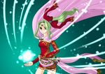  1girl 74 cape detached_sleeves female final_fantasy final_fantasy_vi green_eyes green_hair long_hair magic red_ribbon ribbon solo tiara tina_branford 