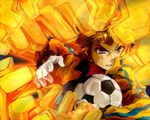  1boy ball brown_hair hissatsu inazuma_eleven inazuma_eleven_(series) male male_focus soccer_ball solo tachimukai_yuuki 