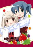  :d blush food fruit hidamari_sketch hug multiple_girls nazuna nori open_mouth patoto school_uniform smile strawberry 