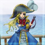  blonde_hair blue_eyes eyepatch glycine_bleumer hat kimiarugatame lowres ocean pirate sakura_taisen sakura_taisen_iii sword weapon 