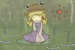  ^_^ akihiyo blush closed_eyes lily_pad moriya_suwako sitting smile solo touhou 