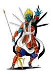  armor atlus bishamonten_(shin_megami_tensei) blonde_hair blue_skin demon persona polearm shin_megami_tensei spear sword weapon 