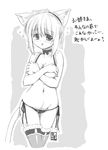  animal_ears breast_hold breasts cat_ears cat_tail choker copyright_request greyscale lingerie lowleg lowleg_panties monochrome navel panties randou side-tie_panties solo standing tail thigh_gap thighhighs underwear 