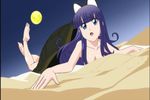  animal_ears animated animated_gif barefoot beach cat_ears egg egg_laying feet hazuki_(tsukuyomi) lowres moon purple_hair screencap solo tsukuyomi_moonphase turtle 