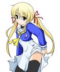  black_legwear blonde_hair blue_eyes blush dress flat_chest hair_ribbon hayate_no_gotoku! long_hair long_sleeves panties panty_pull ribbon sailor_dress sakura_yuu sanzen'in_nagi school_uniform serafuku smile solo thighhighs turtleneck twintails underwear undressing very_long_hair 