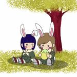  animal_ears animated animated_gif bunny_ears ginkgo lowres maria-sama_ga_miteru multiple_girls nijou_noriko toudou_shimako 