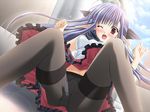  blue_hair blush crotch_seam eyebrows_visible_through_hair game_cg long_hair nerine panties panties_under_pantyhose pantyhose pointy_ears red_eyes shuffle! skirt skirt_lift solo suzuhira_hiro thighband_pantyhose underwear 