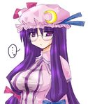  arayama_reiichi bespectacled bow breasts covered_nipples crescent glasses hat large_breasts long_hair patchouli_knowledge pink_bow purple_eyes purple_hair solo touhou 