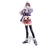  black_legwear brown_hair choco green_eyes jacket long_hair lowres midriff official_art shion_uzuki solo thighhighs xenosaga xenosaga_episode_iii 