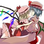  artist_request bat_wings blonde_hair blue_hair bow flandre_scarlet frilled_shirt frilled_skirt frills hat hat_ribbon imminent_kiss incest kiss long_skirt mob_cap multiple_girls pink_hat pink_skirt puffy_short_sleeves puffy_sleeves red_eyes red_ribbon remilia_scarlet ribbon sash shirt short_sleeves siblings simple_background sisters skirt source_request touhou white_background white_bow wings yuri 