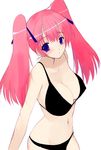  bare_arms bare_shoulders bikini black_bikini blush breasts cleavage collarbone copyright_request covered_nipples kusaka_souji large_breasts long_hair parted_lips pink_hair purple_eyes solo swimsuit twintails 