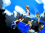  4girls blonde_hair blue_hair brown_hair furude_rika green_hair higurashi_no_naku_koro_ni houjou_satoko long_hair maebara_keiichi multiple_girls orange_hair ryuuguu_rena short_hair sonozaki_mion sora_(efr) 