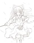  closed_eyes frills greyscale hakurei_reimu long_hair monochrome ofuda sketch solo touhou white_background yukitarou_(awamori) 