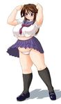  black_legwear breasts futaba_channel gyozachan ikenai_shutter_chance! jpeg_artifacts kneehighs large_breasts panties pleated_skirt plump school_uniform serafuku shoes skirt socks solo standing third-party_edit underwear upskirt white_panties wind wind_lift 