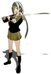  katana okama original pleated_skirt school_uniform skirt solo sword weapon 