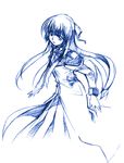  blue coat dress galaxy_angel half_updo karasuma_chitose long_hair monochrome sidelocks simple_background solo takase_hironori white_background 