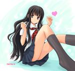  :o black_eyes black_hair copyright_name futami_eriko heart kibina_high_school_uniform kimi_kiss long_hair messy_hair pleated_skirt ryp school_uniform skirt socks solo very_long_hair 