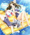  animal_ears azuma_ayami ball beachball cat_ears fujiwara_warawara inflatable_raft multiple_girls natsu_shoujo one-piece_swimsuit pool school_swimsuit serizawa_aki swimsuit tail water 