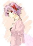  hair_ornament hairband jewelry long_sleeves necklace original pako pink_hair red_eyes short_hair solo 